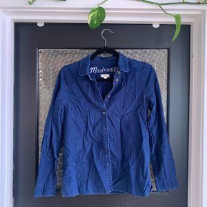 NWOT Madewell Dark Wash Chambray Navy Blue Jean Denim Button Down Button Up S